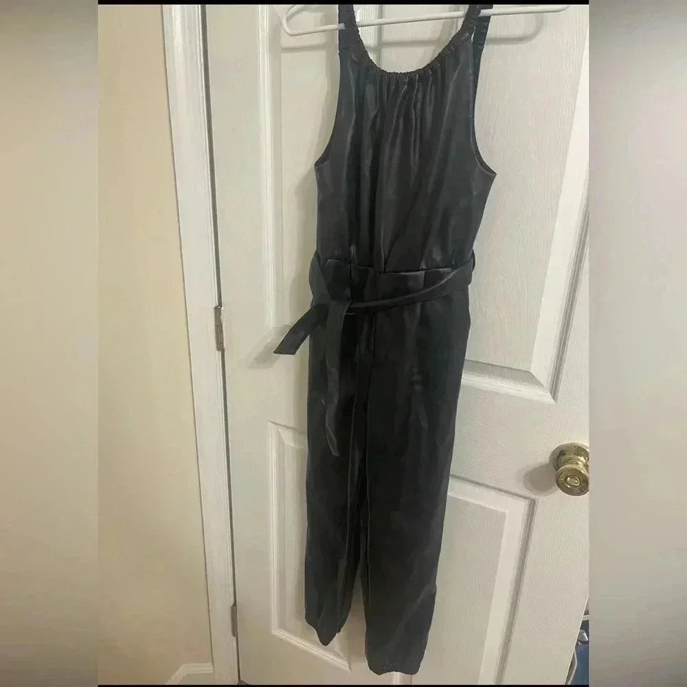 ZARA Faux Leather Cropped Girls Sleeveless Jumpsuit Sz 11/12 Buttery Soft - Picture 16 of 16
